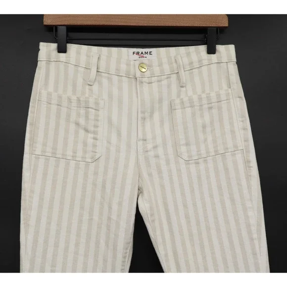 Frame Women's The Anchor High Waisted Wide Leg Jeans Tan White Stripes Sz 27